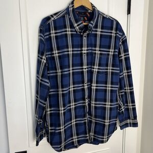 TOMMY‎ HILFIGER Men's Shirt Long Sleeve Blue Plaid Button Down Cotton Blend XL